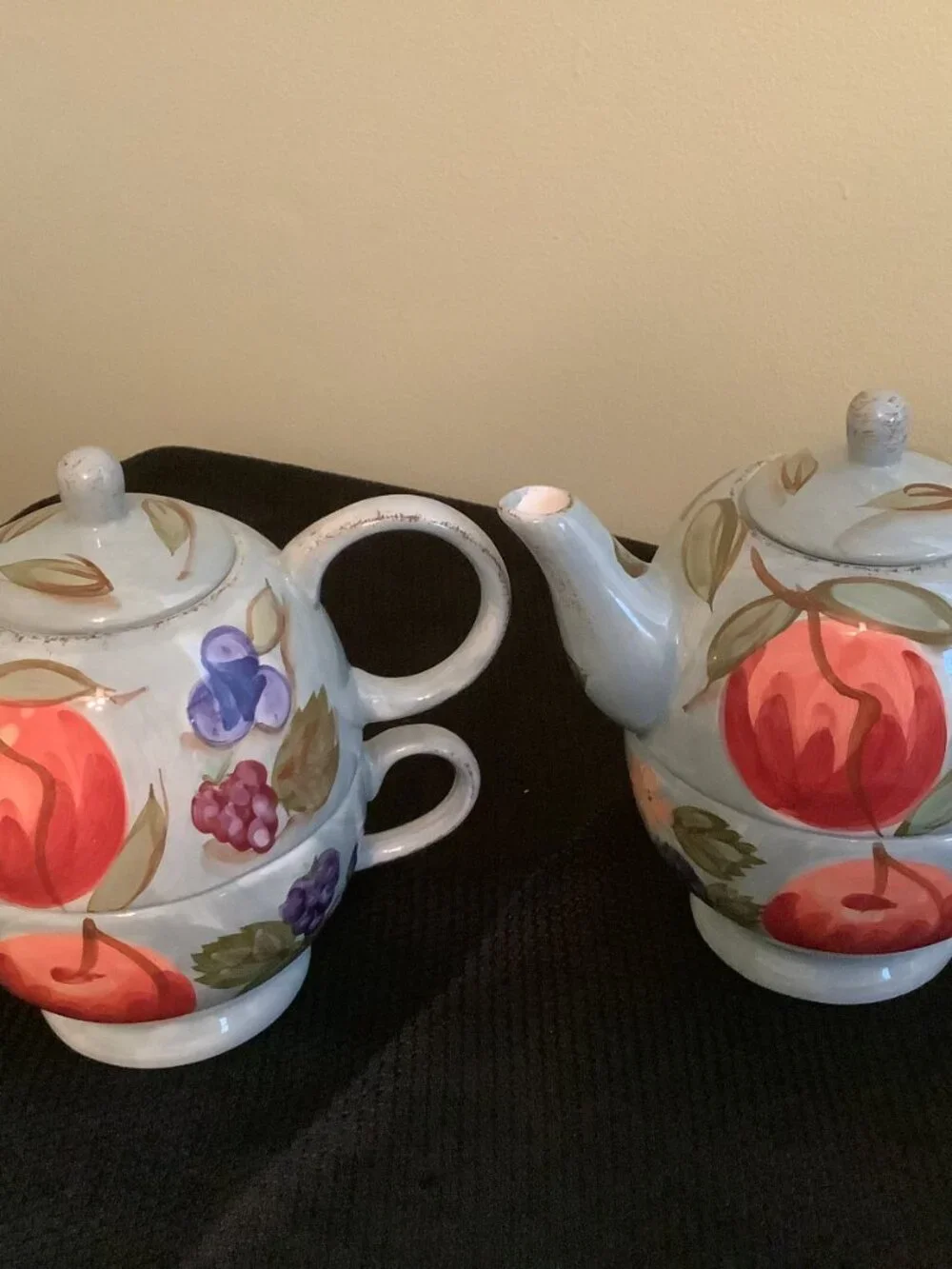 Set of Two TEA FOR ONE Floral & Fruit Teapot & Cup Sets